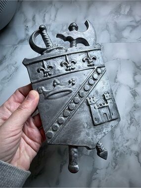 Vintage Medieval cast aluminum art - Sexton Family crest